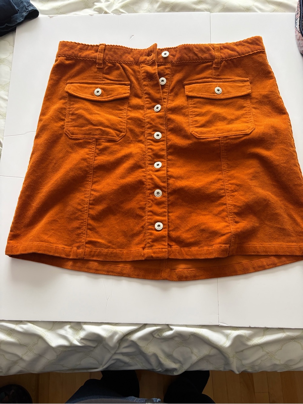 Button-Front Mini Skirt in Burnt Orange